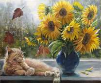 Без бренда «Подсолнухи в синей вазе возле кота» в Нижневартовске