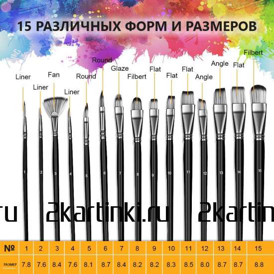 Тип товара Коробка 50 шт.: Набор кистей для рисования в чехле, премиум набор (15 нейлоновых кистей, 1 мастихин)