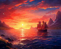 Фрегат уходит в закатное море