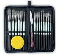 Без бренда «Коробка 50 шт.: Набор кистей для рисования в чехле, премиум набор (15 нейлоновых кистей, 1 мастихин) белые» в Нижневартовске