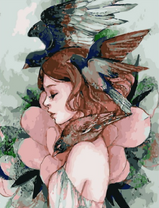 Без бренда «Девушка с большим цветком и птицы» в Нижневартовске в интернет-магазине  Без бренда «Девушка с большим цветком и птицы» в Нижневартовске