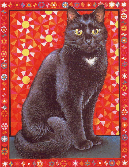 Алмазная мозаика 40x50 Черный кот на красном фоне