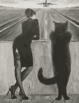 Дама и кот любуются взлетающим самолётом