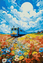 Яркий пейзаж с поездом