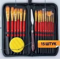 Без бренда «Коробка 50 шт.: Набор кистей для рисования в чехле, премиум набор (15 нейлоновых кистей, 1 мастихин) красные» в Нижневартовске
