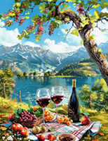 Без бренда «Винный натюрморт с бокалами, бутылкой вина, фруктами и ягодами» в Нижневартовске