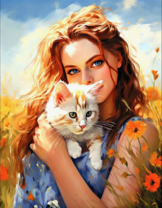 Рыжая девушка держит котика на руках