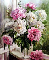 Без бренда «Пионы в прозрачной вазе у окна» в Нижневартовске